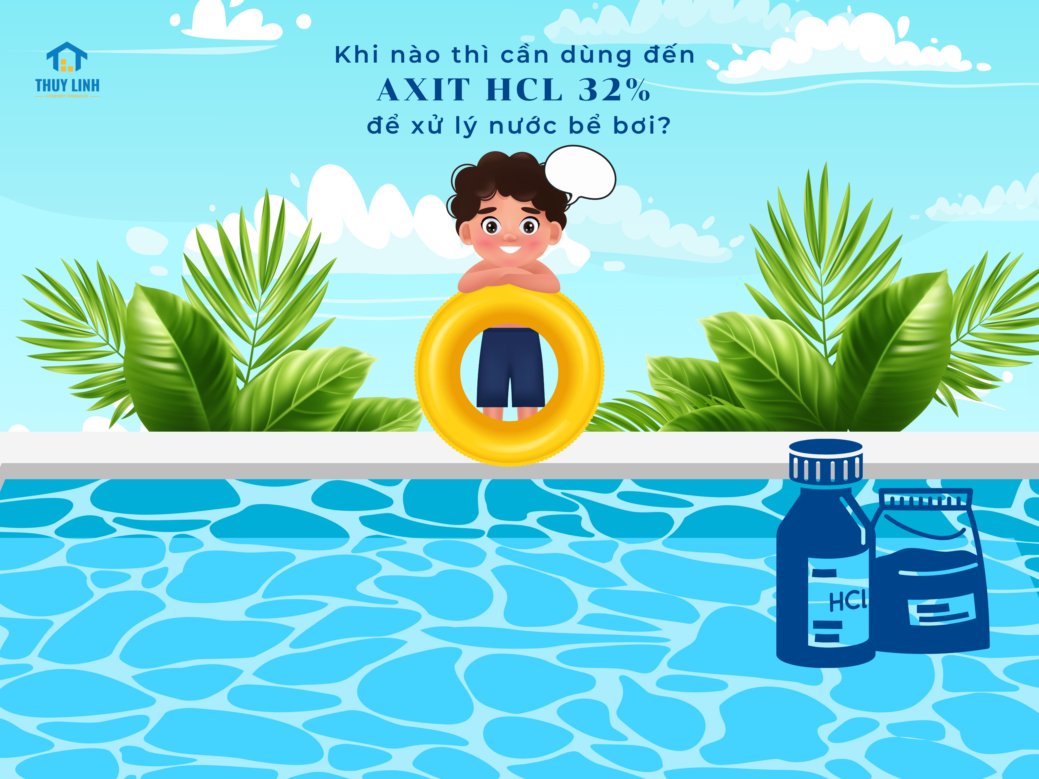 Hóa chất xử lý nước bể bơi axit HCL 32%.